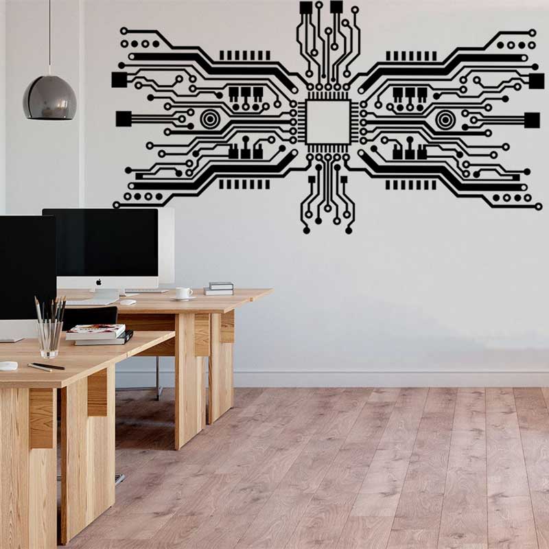 Tech Office Wall - Printplaat chip muursticker tech-technologie cpu computer